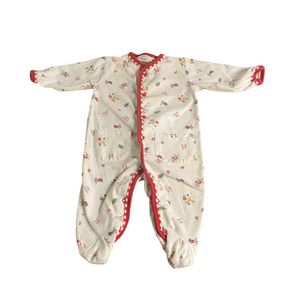 Kru Layette white first Christmas pattern long sleeve snap pajama‎ SIZE 3-6M